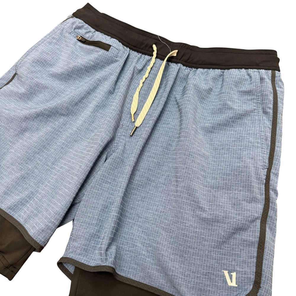 Vuori Stockton Lined Shorts Mens Medium Blue Grid Texture Activewear Training
